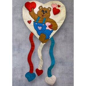 Vtg Bear Valentine Puffy 3D Garden Porch Flag Love Y2K Home Decor 57” Long